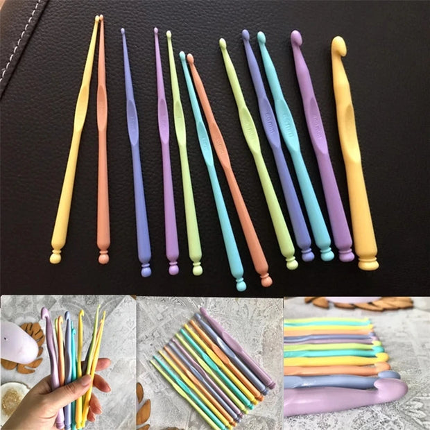 12Pcs Plastic Crochet Hooks Kit Knitting Needles Colorful Stitches