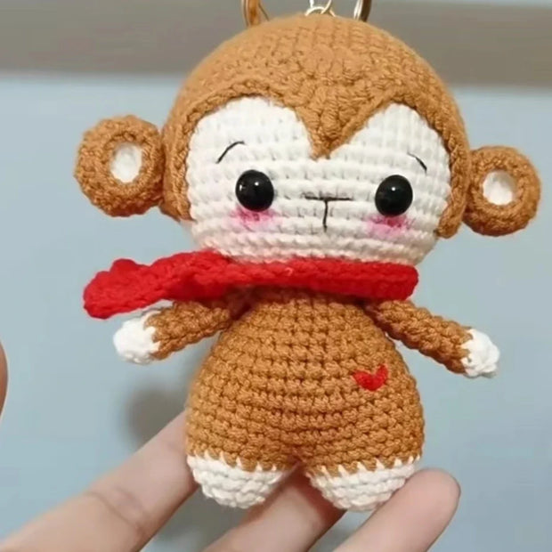 Cute Monkey Handwoven DIY Material Bag Knitting Yarn Keychain Pendant