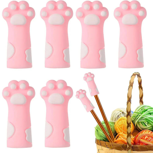 6pcs Cat Paw Knitting Needle Stoppers Needles Point Protector Tip