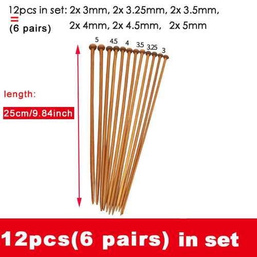 6pairs 3mm-5mm Bamboo knitting stick Knitting Needles Pointed