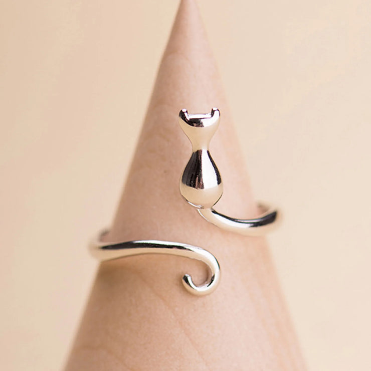 1pc Knitting Crochet Loop Rings Adjustable Cat Animal Silver Color