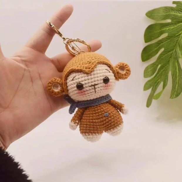 Cute Monkey Handwoven DIY Material Bag Knitting Yarn Keychain Pendant