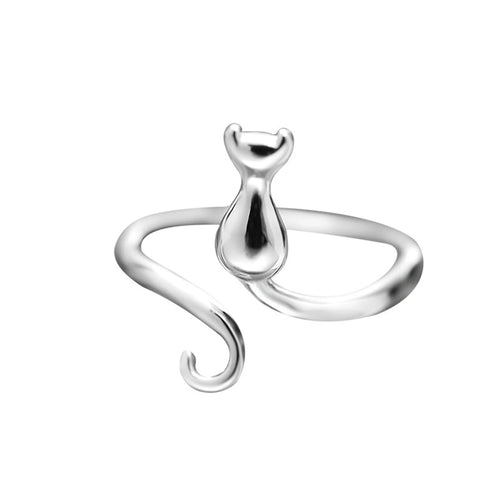 1pc Knitting Crochet Loop Rings Adjustable Cat Animal Silver Color