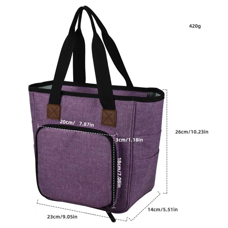 Purple Knitting Bag, Yarn Tote Organizer with Divider for Crochet