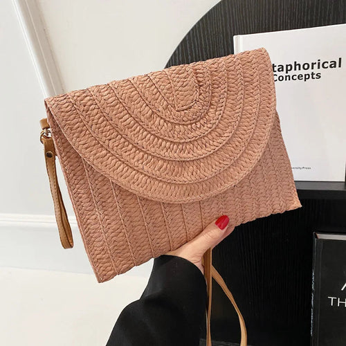 Straw Woven Shoulder Crossbody Beach Clutch Bag