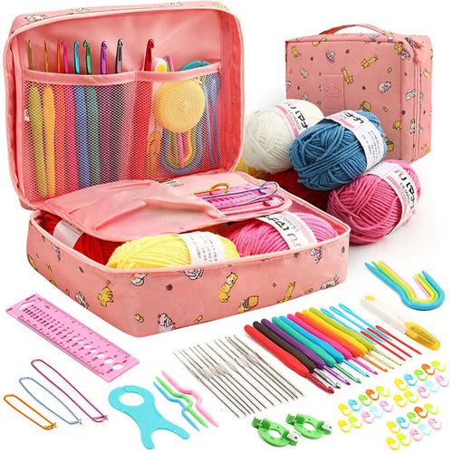 79Pcs Ergonomic Crochet Hook Set 5 Rolls Yarn Knitting Needles Kit for