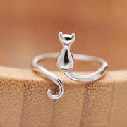 1pc Knitting Crochet Loop Rings Adjustable Cat Animal Silver Color