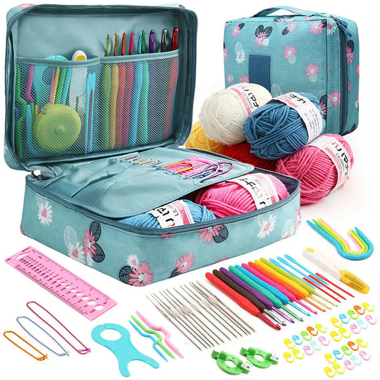 79Pcs Ergonomic Crochet Hook Set 5 Rolls Yarn Knitting Needles Kit for