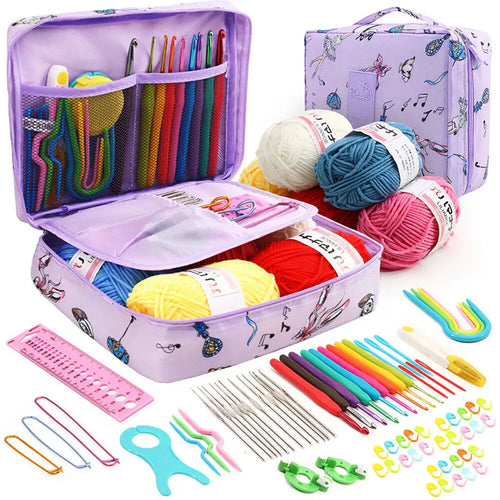 79Pcs Ergonomic Crochet Hook Set 5 Rolls Yarn Knitting Needles Kit for