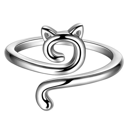 1pc Knitting Crochet Loop Rings Adjustable Cat Animal Silver Color