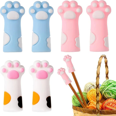 6pcs Cat Paw Knitting Needle Stoppers Needles Point Protector Tip